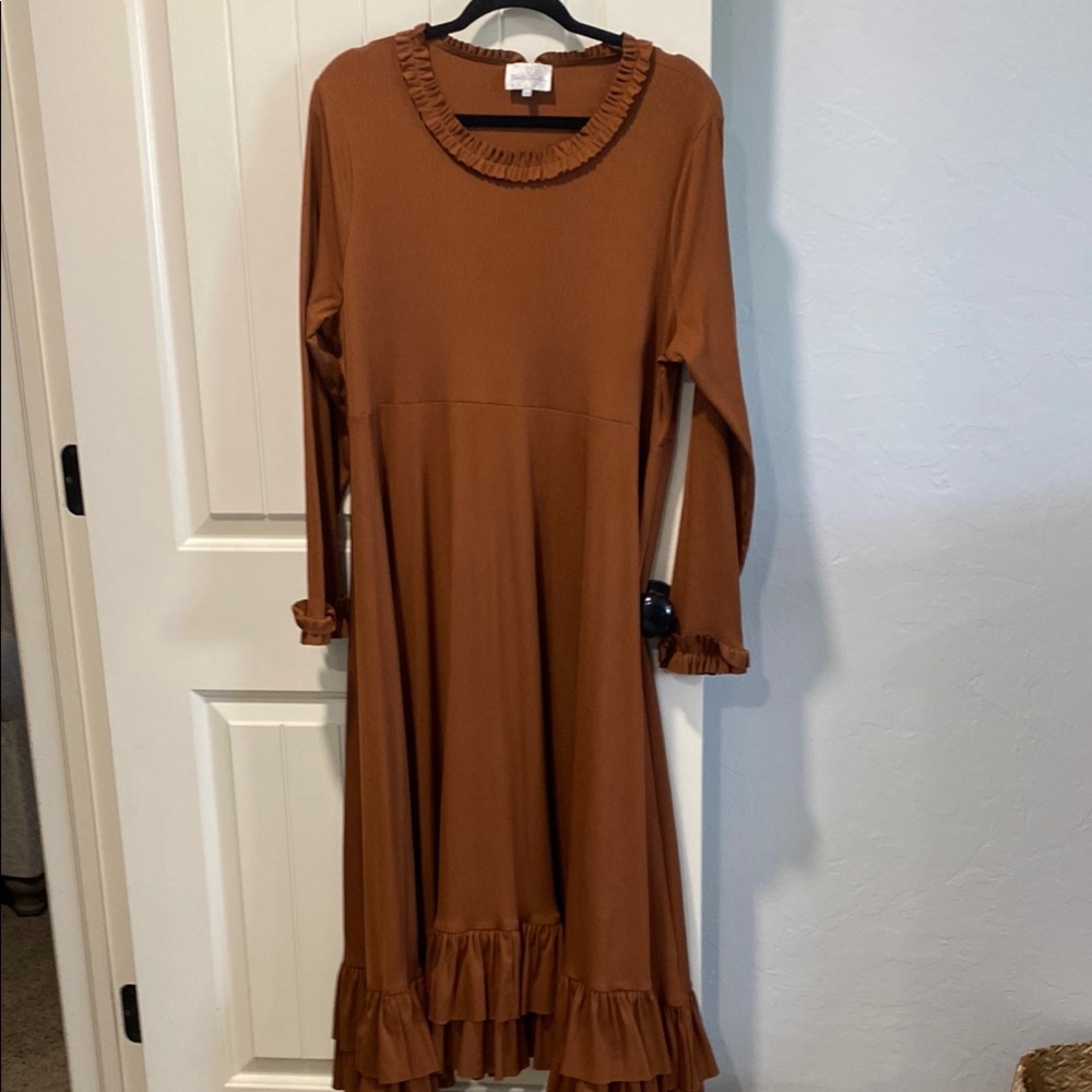 Dainty Jewells Elegant Brown Ruffle Dress